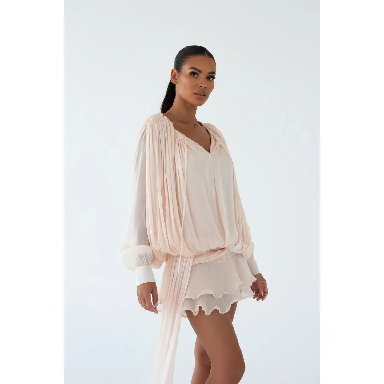 Flowy Ruffle Long-Sleeved Top & Short Pants - Image 6