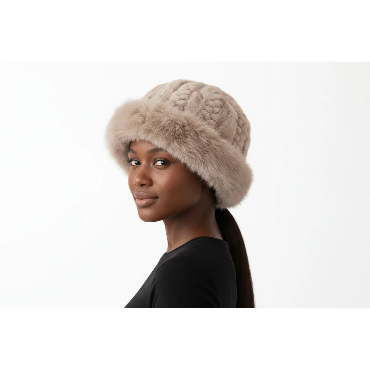 Fluffy Fur Round Winter Bucket Hat - Image 3
