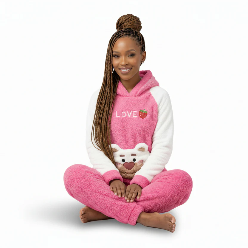 Fluffy Hooded Two Toned Sleepwear Set - Image 4