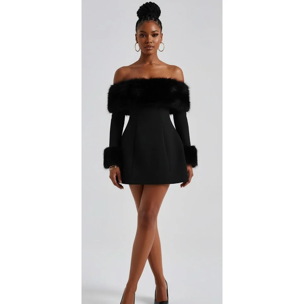 Fluffy Off Shoulder Mini Dress - Image 2