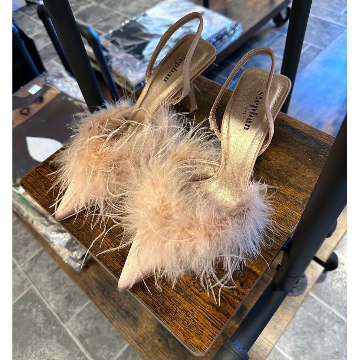 Fluffy Pointed Toe Slingback Pyramid Heel. - Image 2