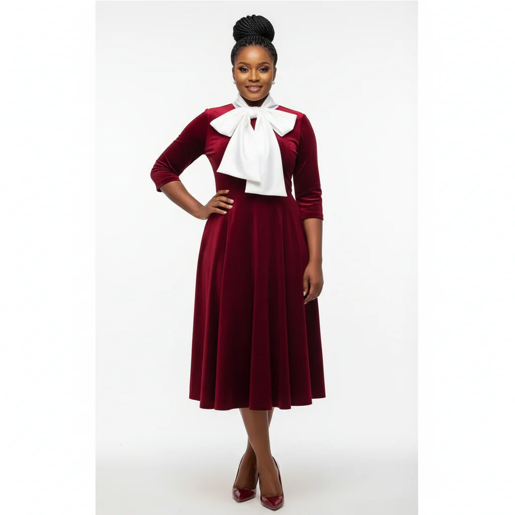 Formal Contrast Decor Collar A-line Dress - Image 2