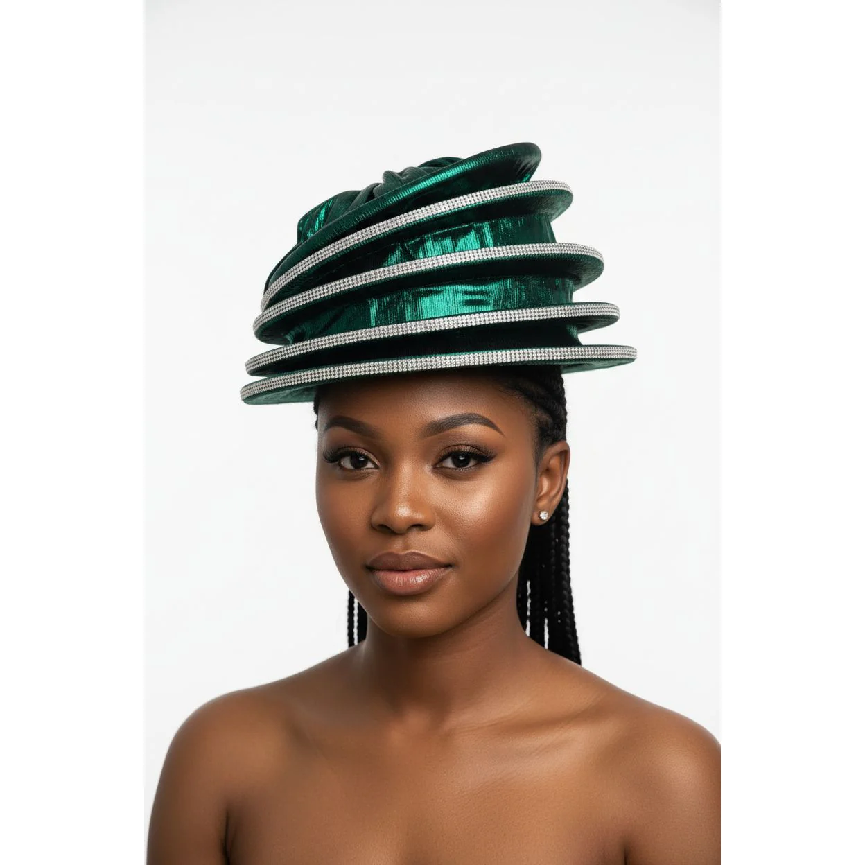 Formal Fascinator Decorated With Rhinestone Trim Hat . - Image 3