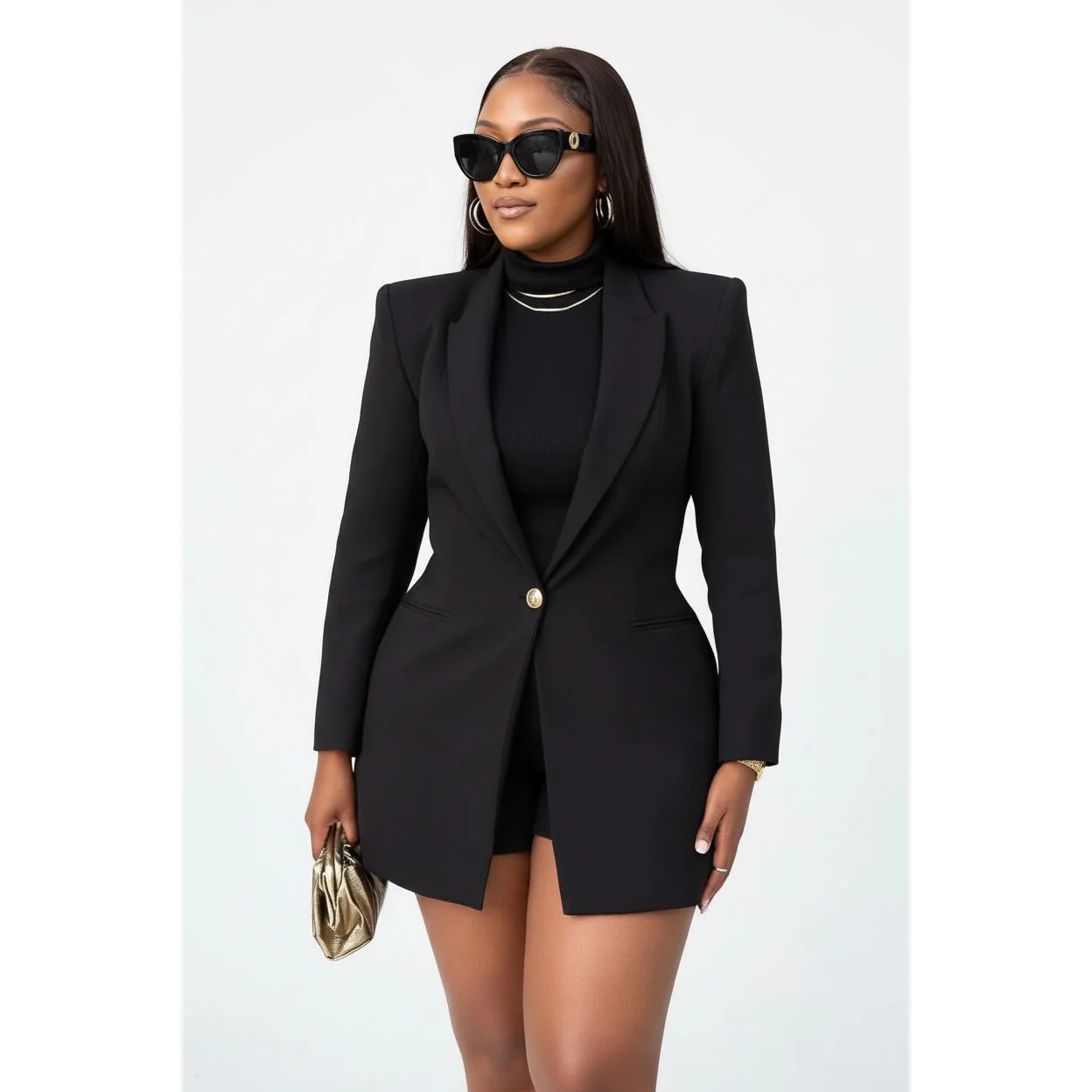Formal Solid Button Front Lapel Neck Blazer.