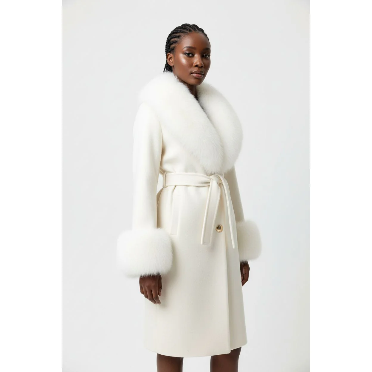 Fox Fur Collar Woolen Jacket Long Overcoat - Image 3