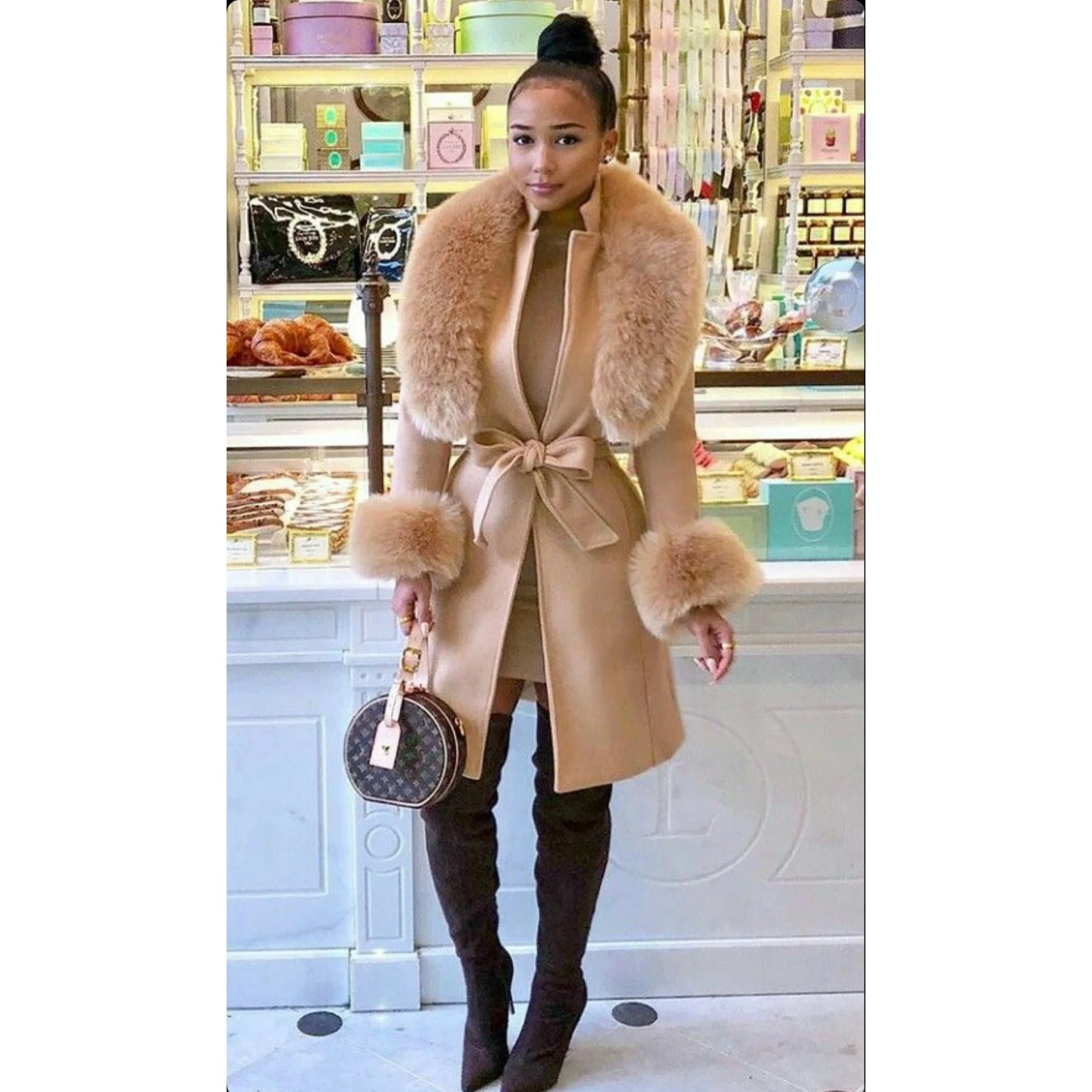 Fox Fur Collar Woolen Jacket Long Overcoat - Image 5