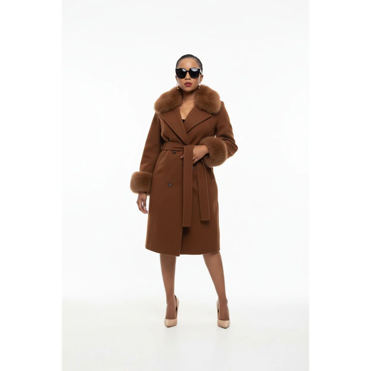 Fox Fur Collar Woolen Long Overcoat - Image 2