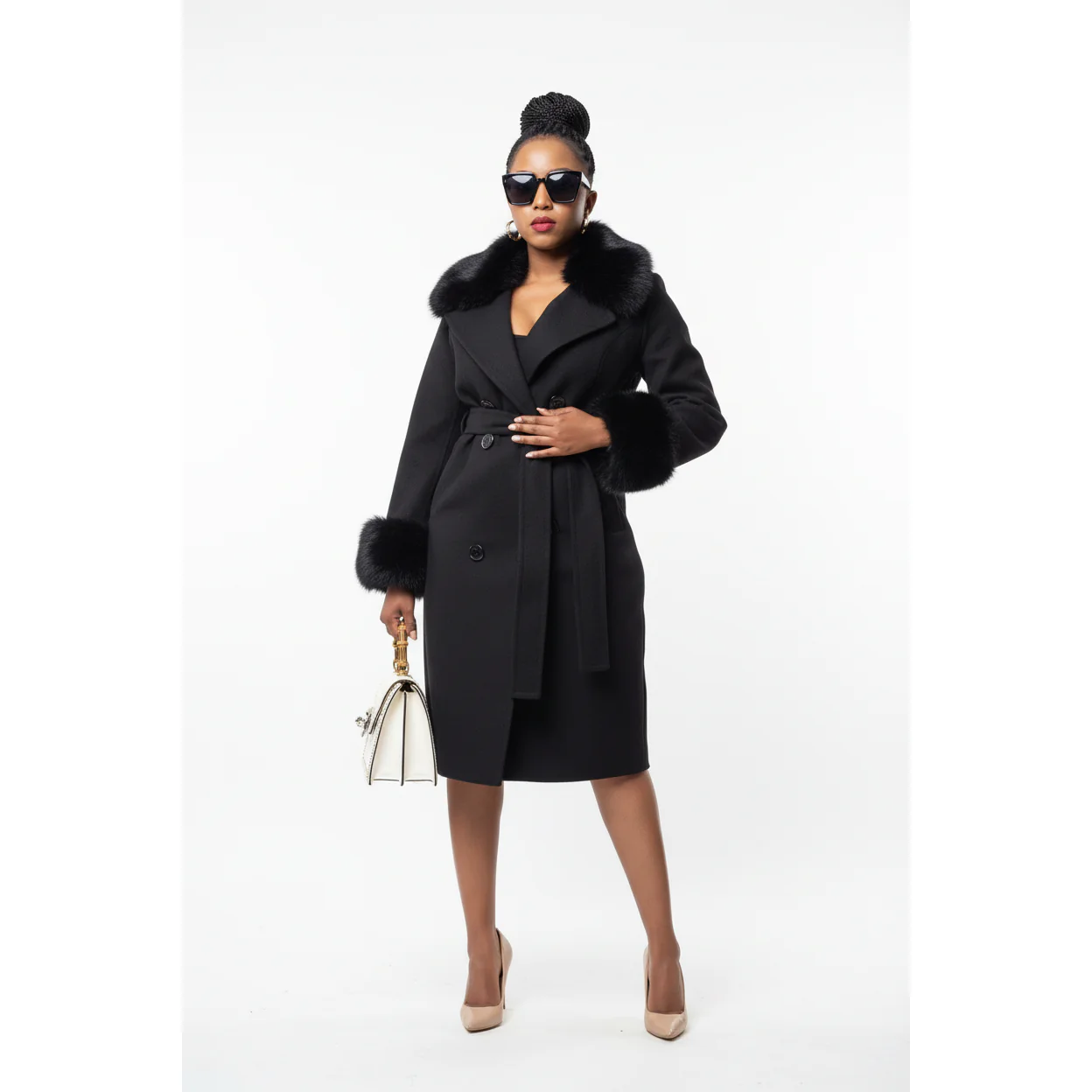 Fox Fur Collar Woolen Long Overcoat - Image 3