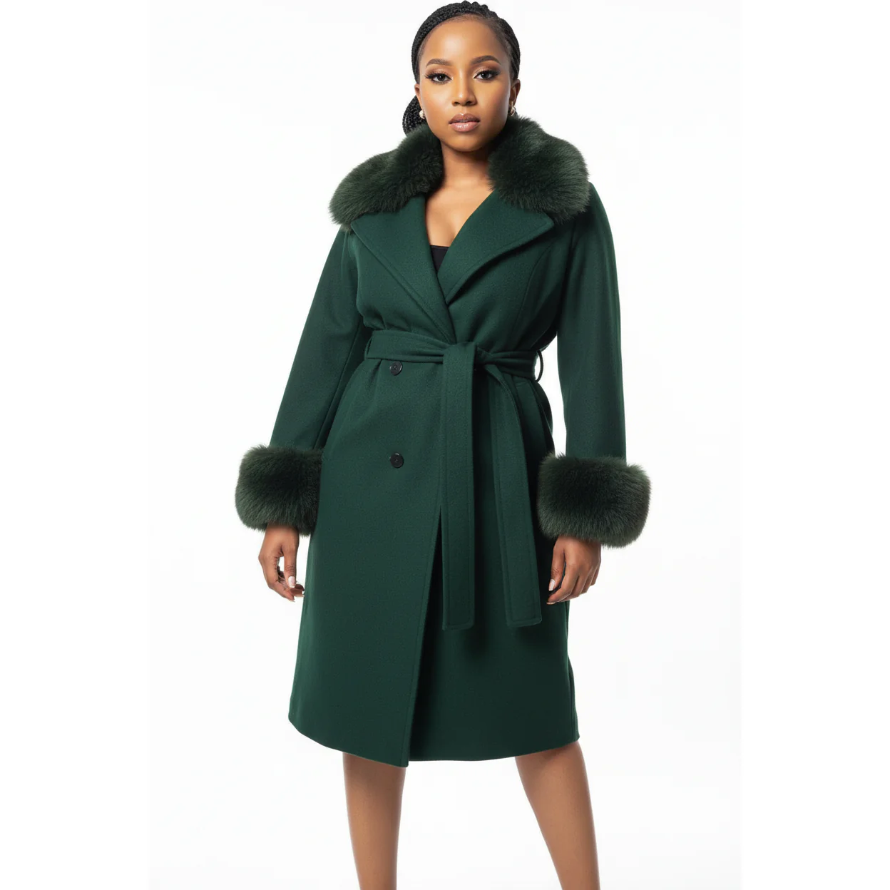 Fox Fur Collar Woolen Long Overcoat - Image 4