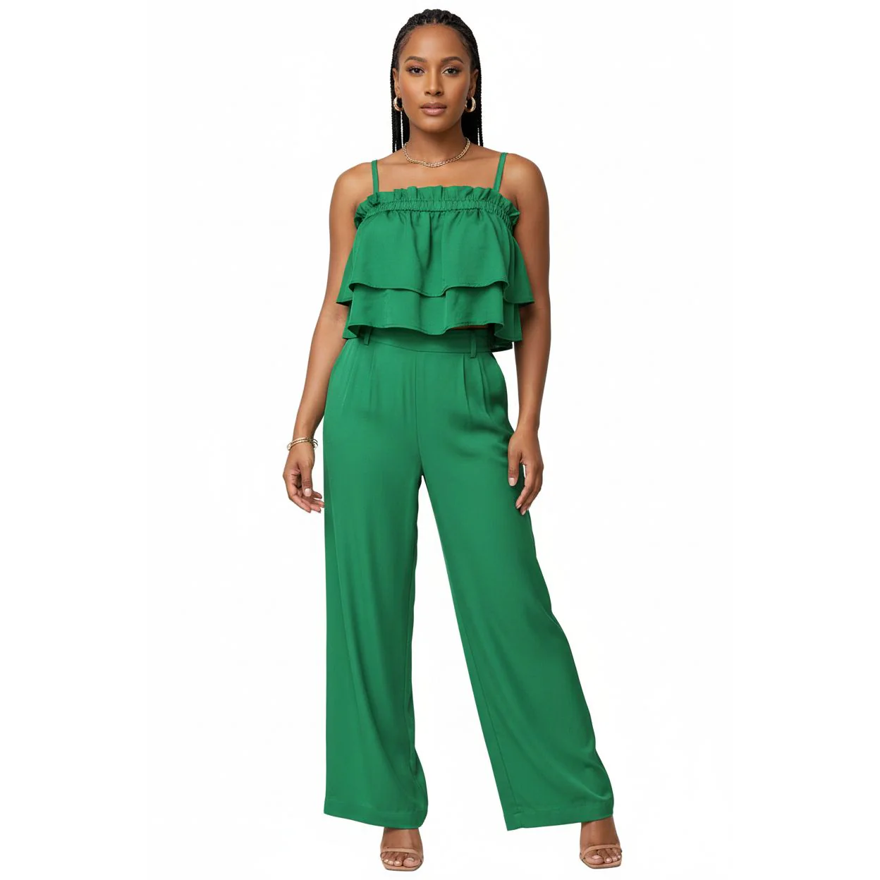 Frill Trim Cami and Wide Leg Pants Set - Image 2