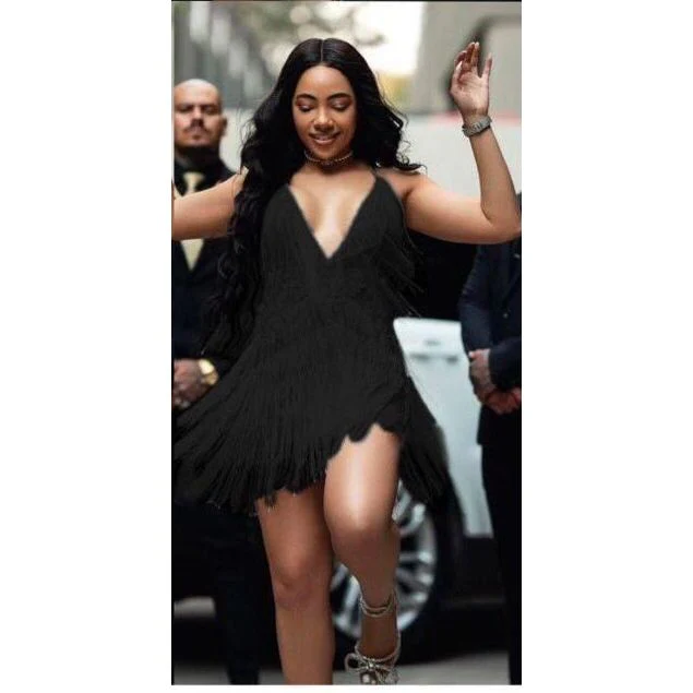 Fringe Detailed V-Neck Mini Dress - Image 3