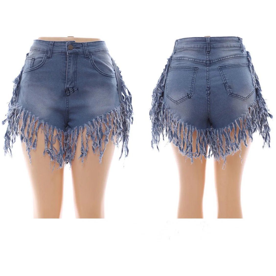 Fringed High Waist Denim Shorts - Image 3