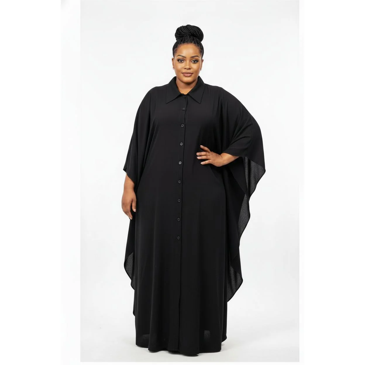 Front Button Casual Solid Color Maxi Sundress - Image 3