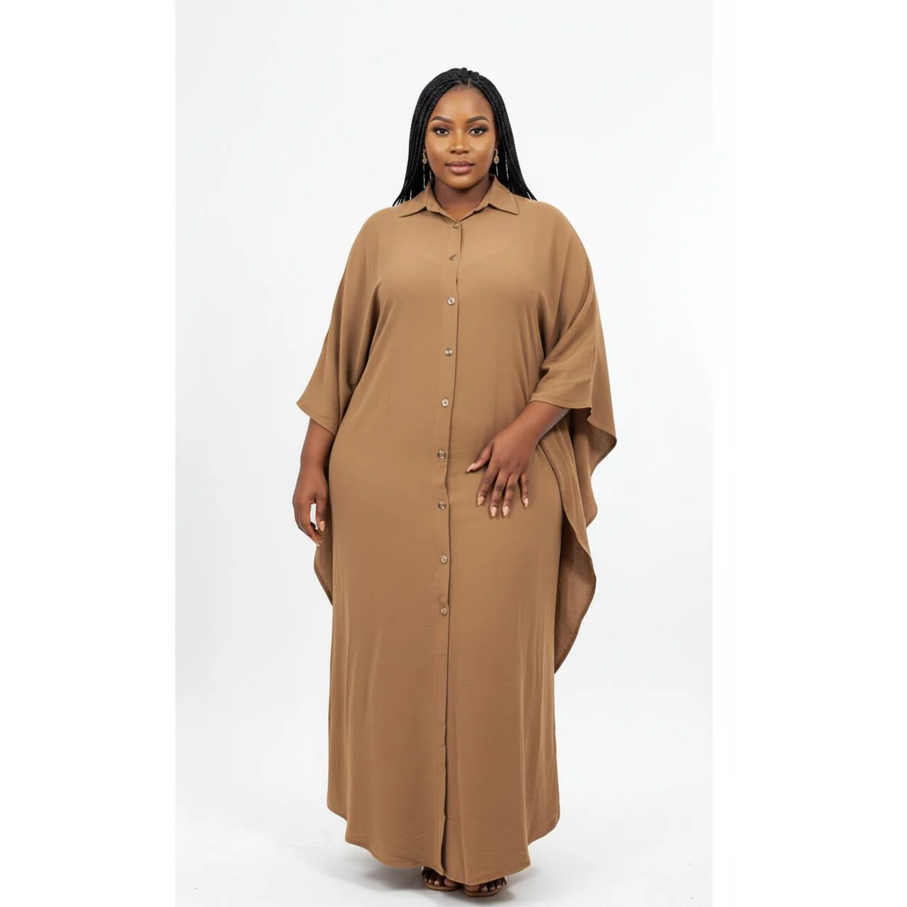 Front Button Casual Solid Color Maxi Sundress - Image 4