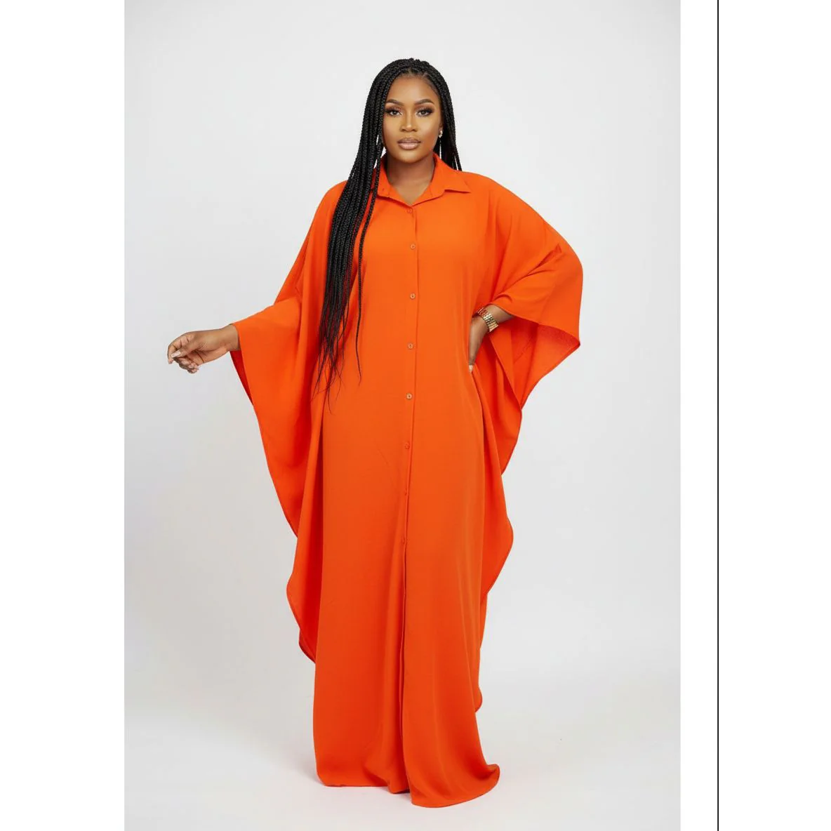 Front Button Casual Solid Color Maxi Sundress - Image 5