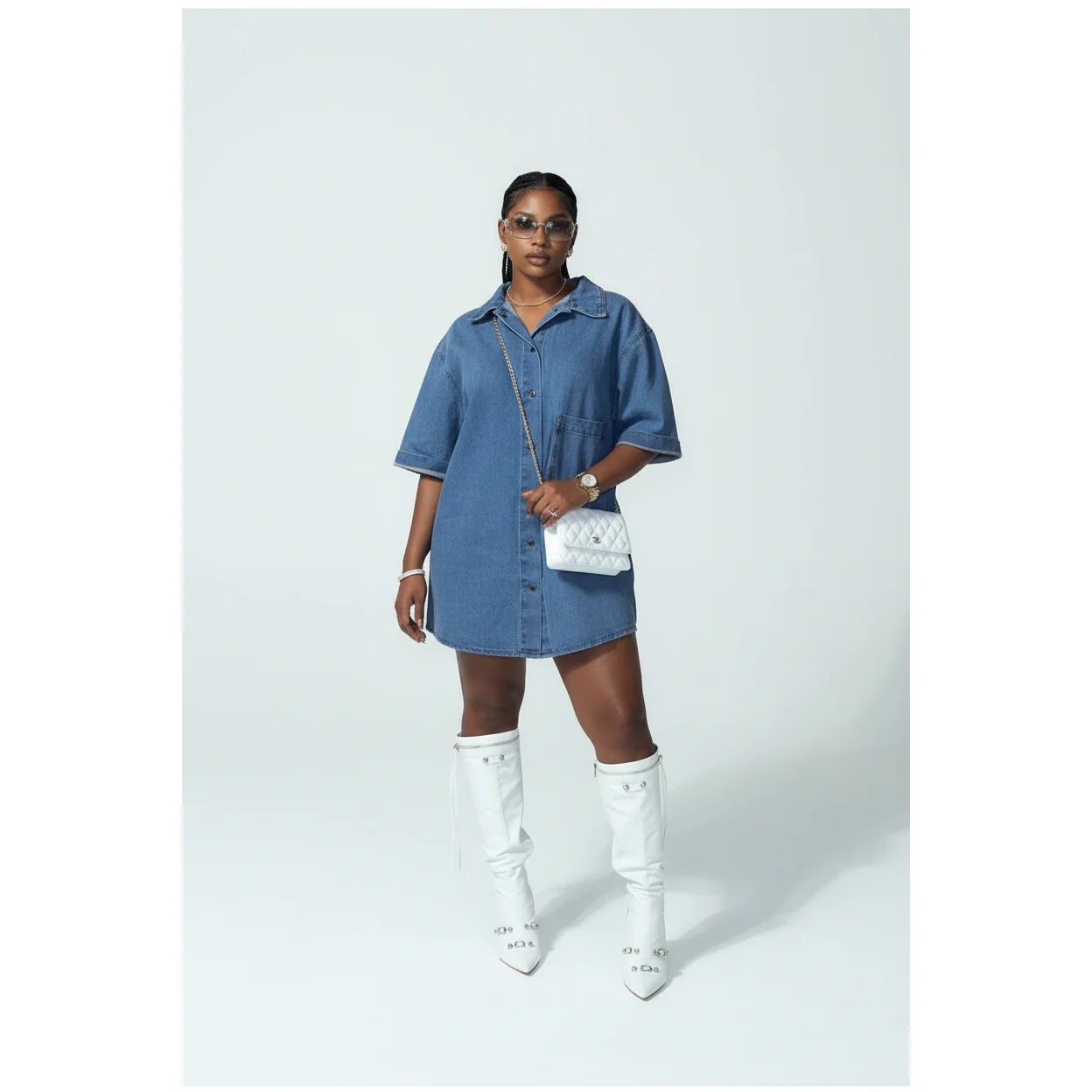 Front Button Long Sleeve Oversized Denim Shirt