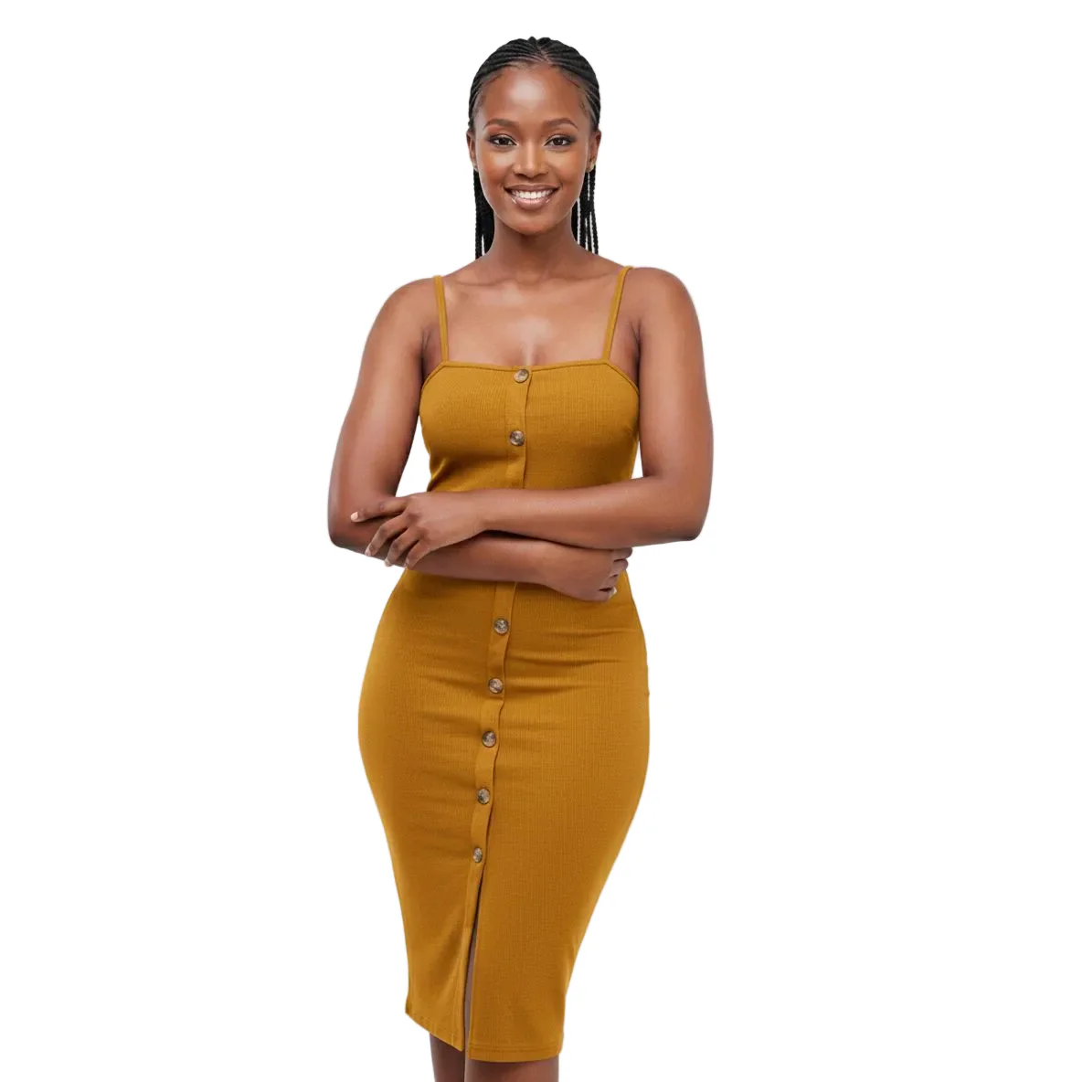 Front Button Slit Rib Cami Midi Dress - Image 4