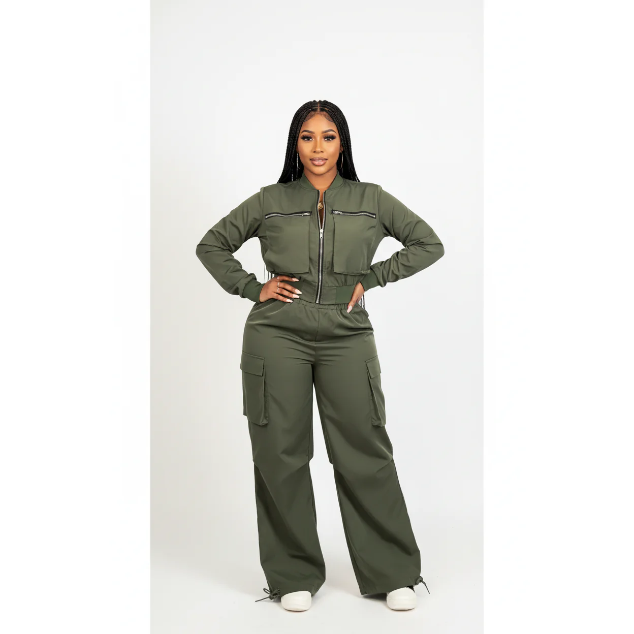 Front Zipper Long Sleeve Casual Jacket And Pants 2pcs Set - Image 2