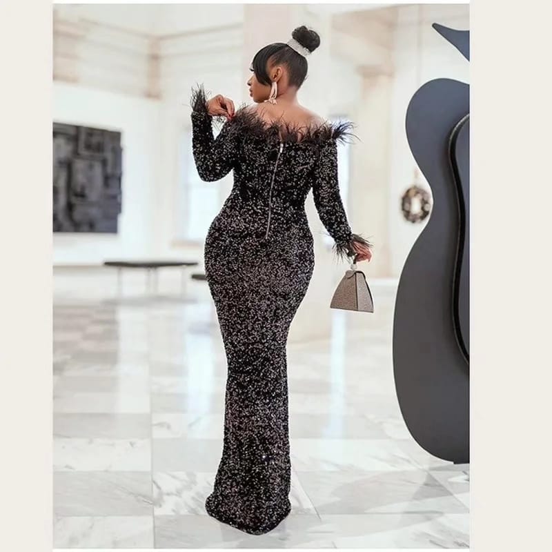 Fur Glitter Dinner Dress - Image 2