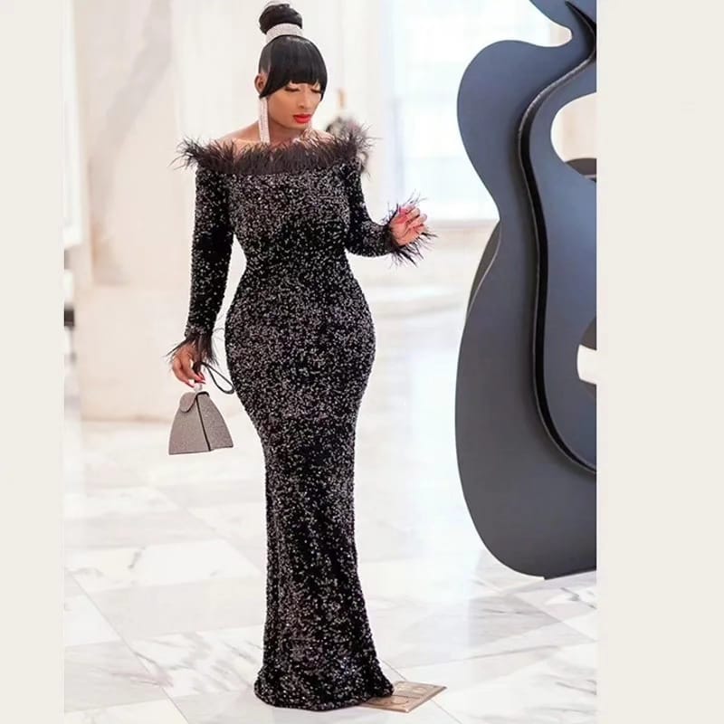 Fur Glitter Dinner Dress - Image 3