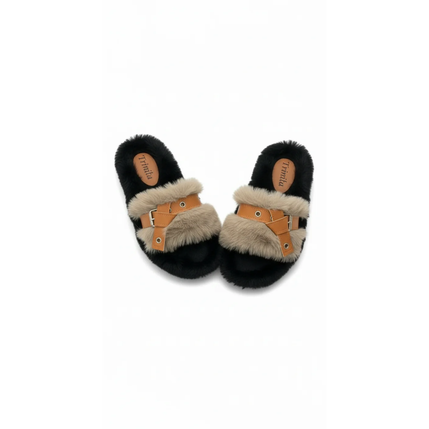 Fur Push-In Flat Sandals
