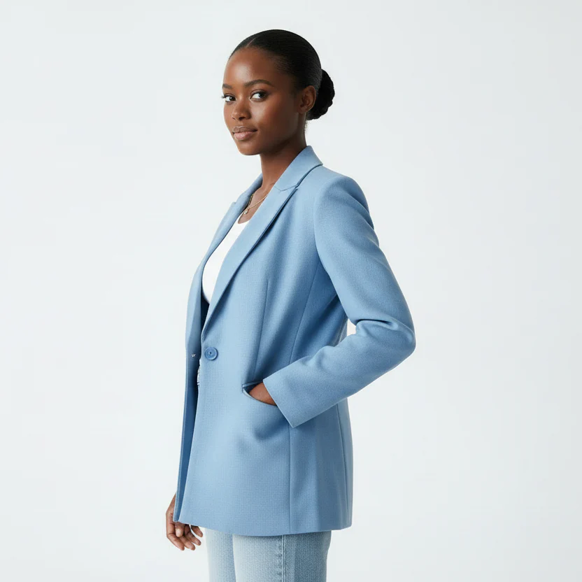 Gauged Sleeve Notch Collar Blazer - Image 4