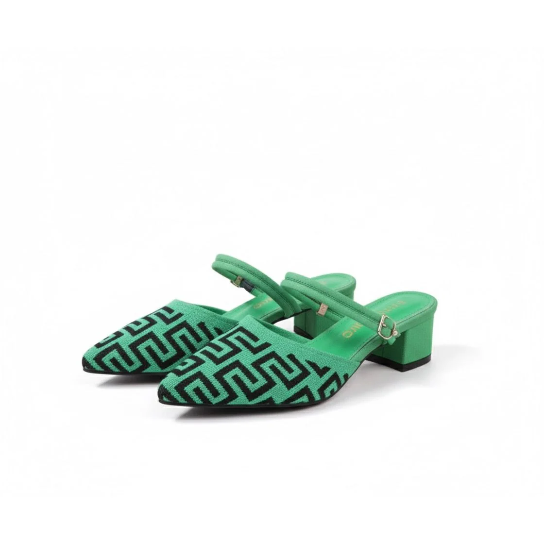 Geometric Pattern Block Heel Slingback Shoes. - Image 2
