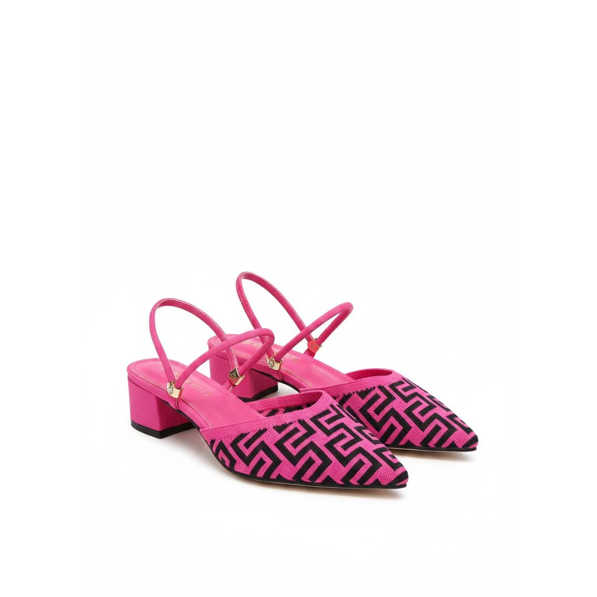 Geometric Pattern Block Heel Slingback Shoes. - Image 3