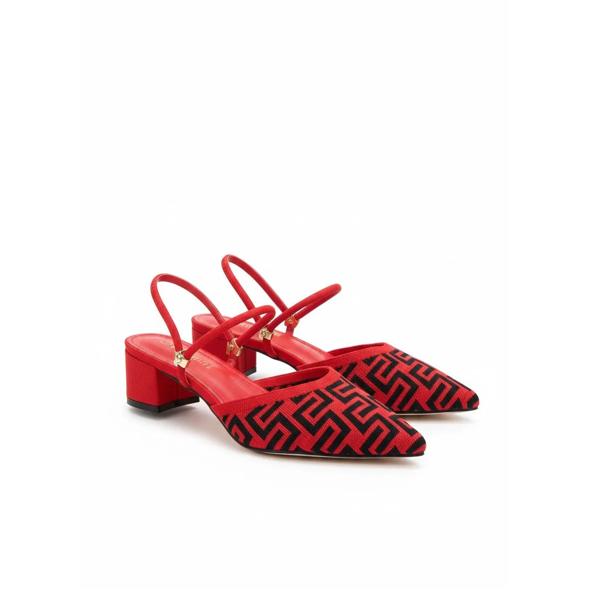 Geometric Pattern Block Heel Slingback Shoes. - Image 4