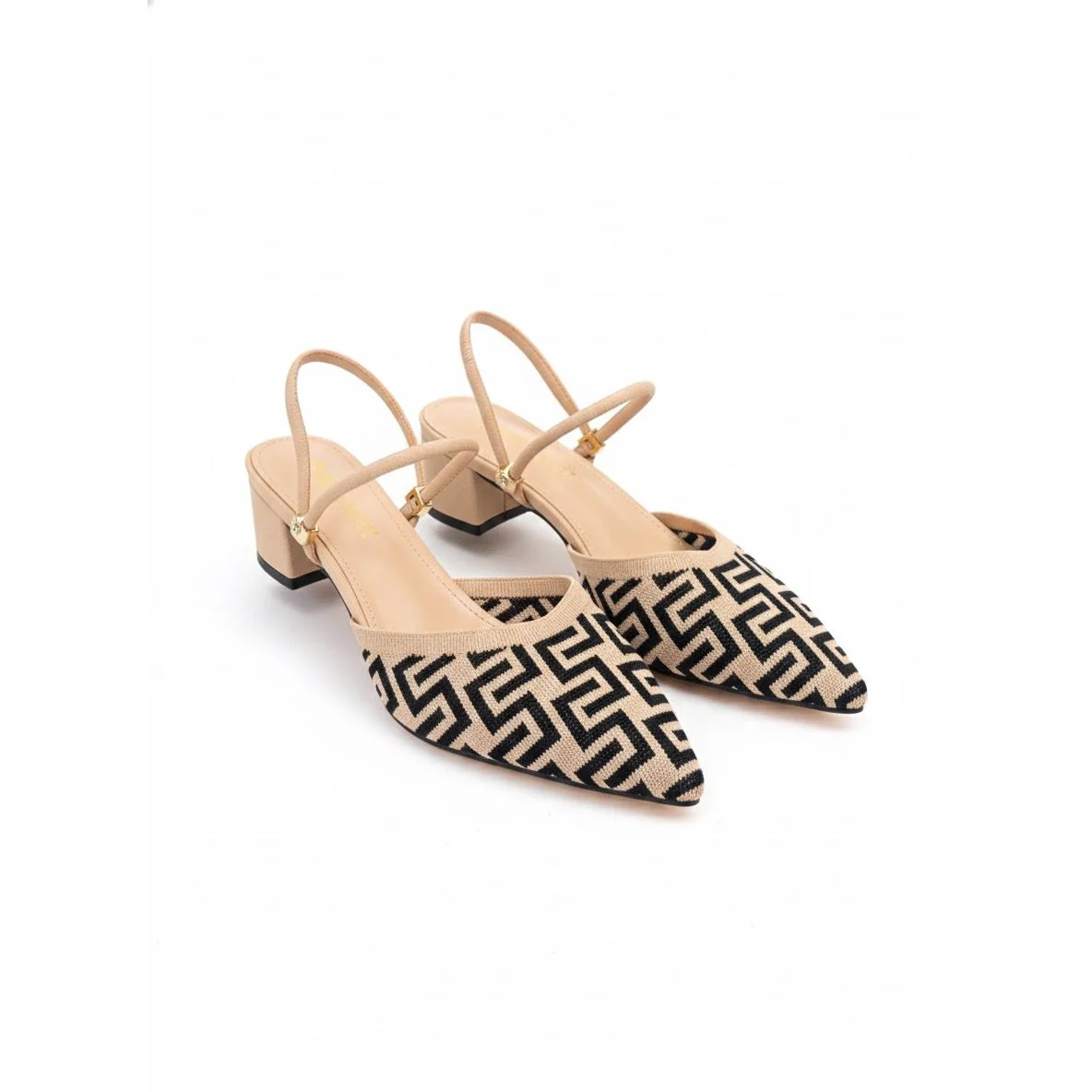 Geometric Pattern Block Heel Slingback Shoes. - Image 5