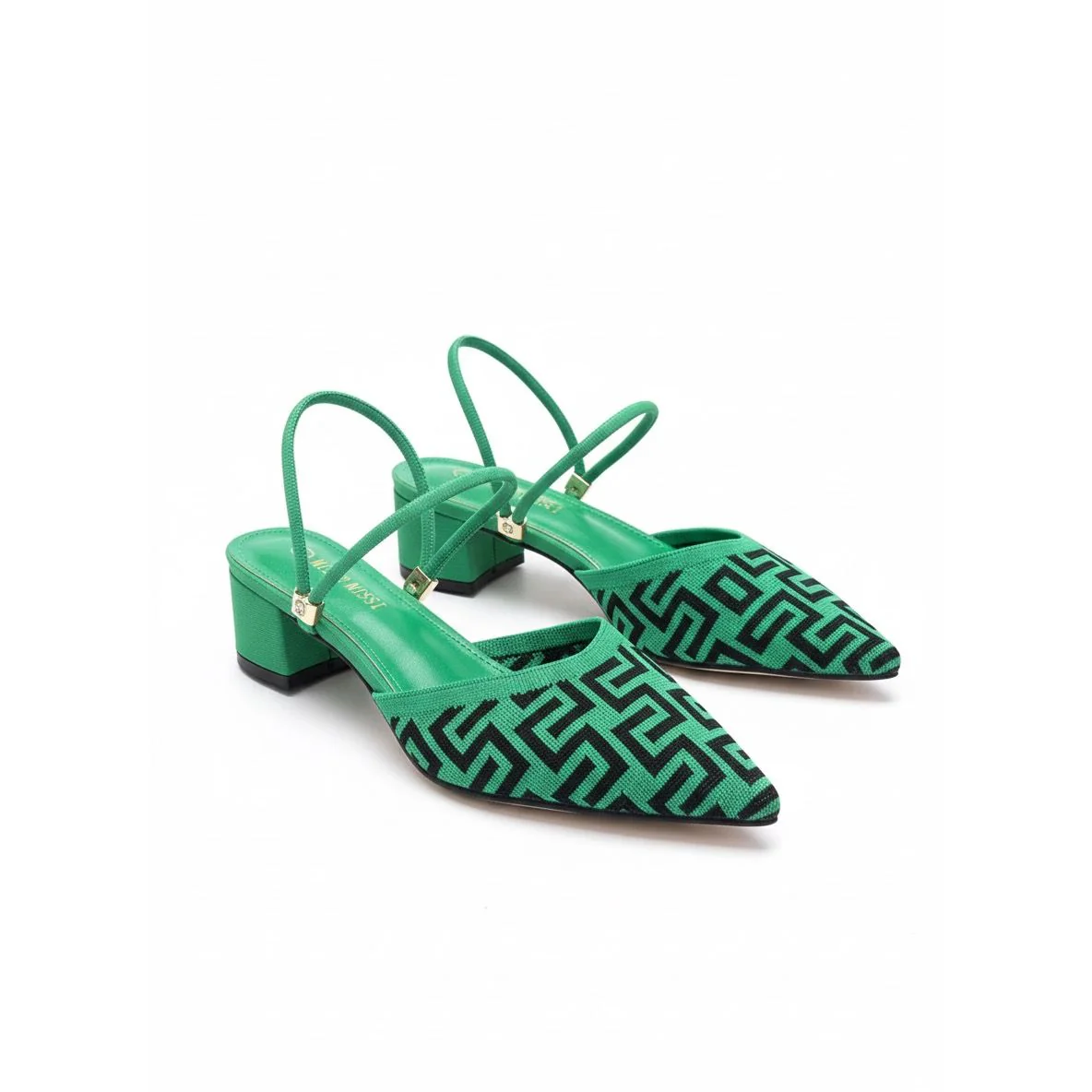 Geometric Pattern Block Heel Slingback Shoes. - Image 7