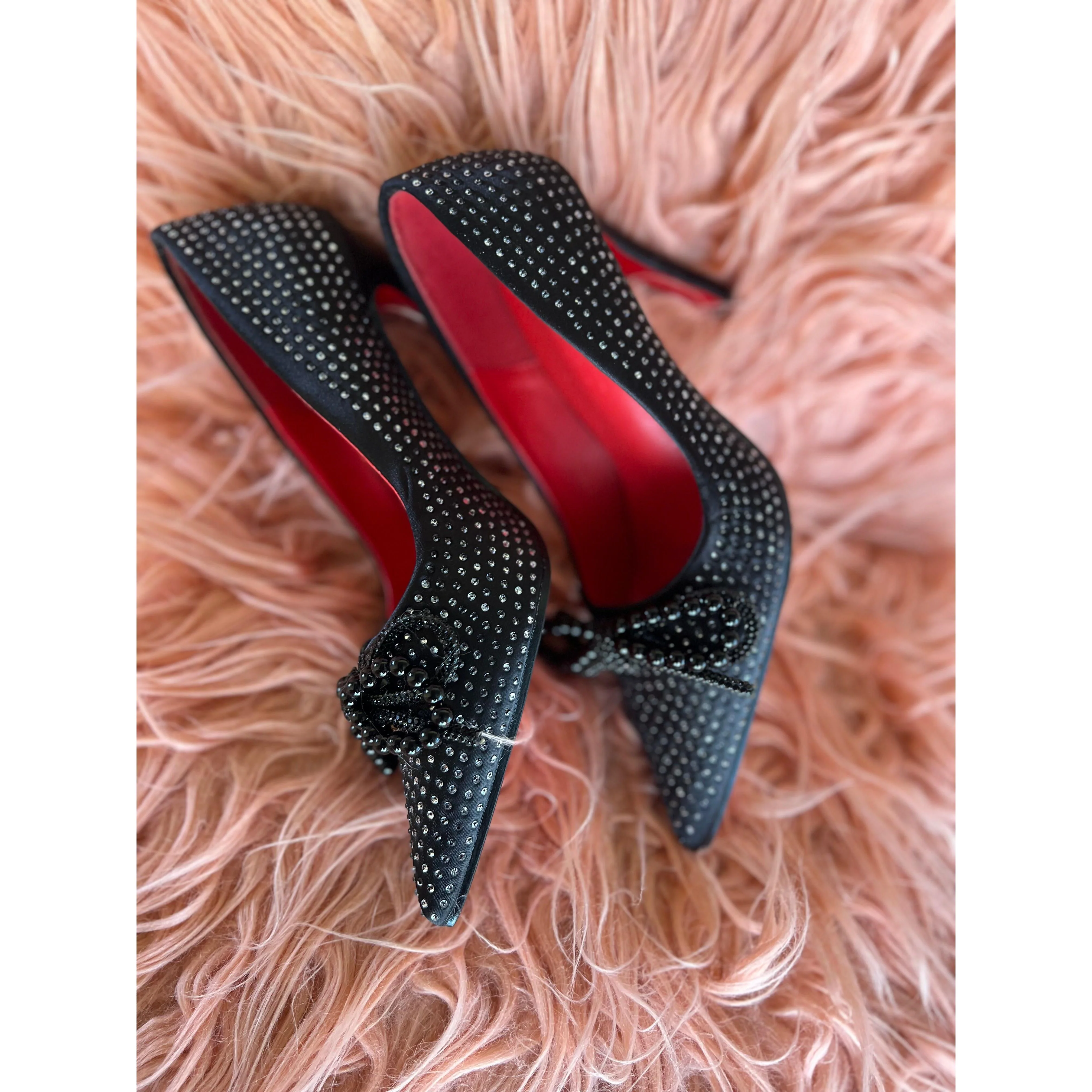Glitter Pointed Toe Bow Decorated High Hell Shoes - Image 4