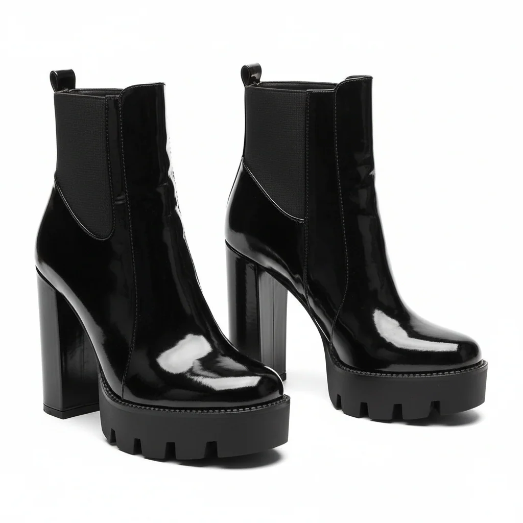 Glossy Thick Heel Boots