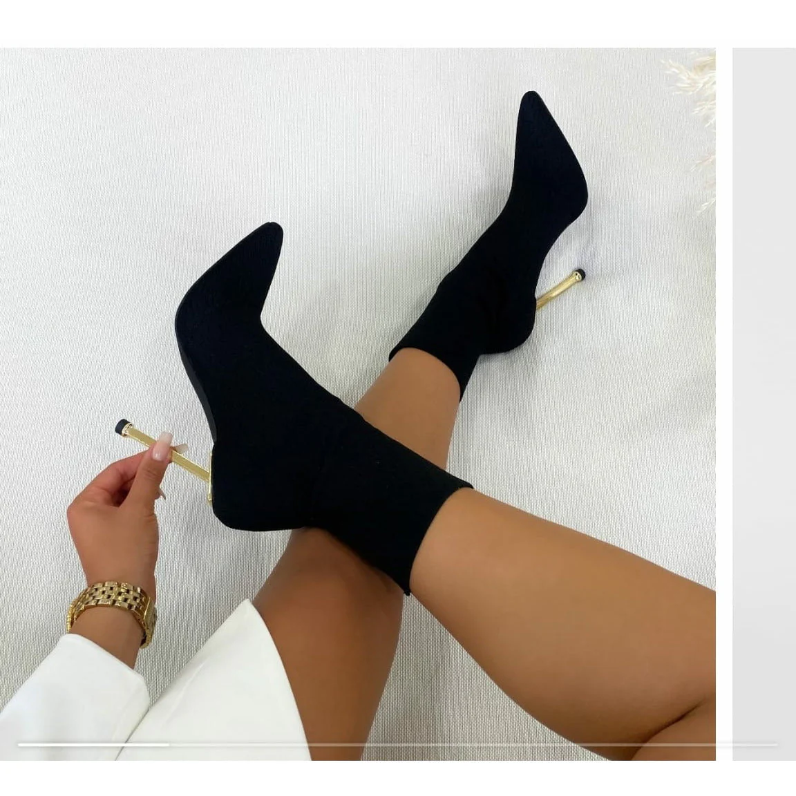 Golden Pencil Heels Ankle Boots - Image 3
