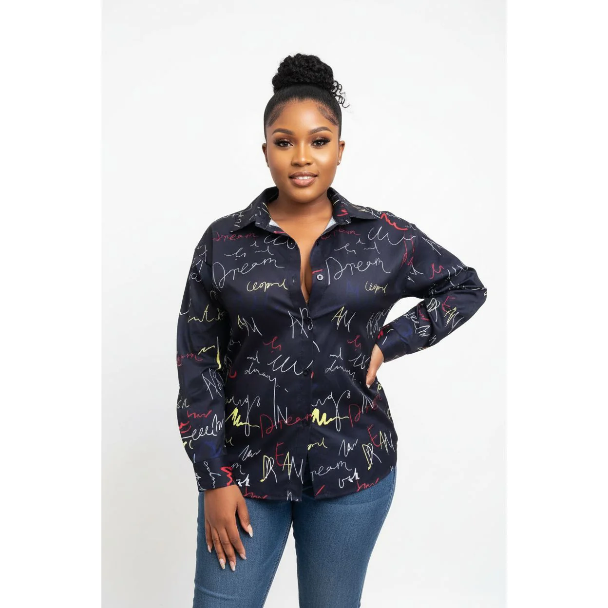 Graffiti Letter Print Casual Shirt - Image 3