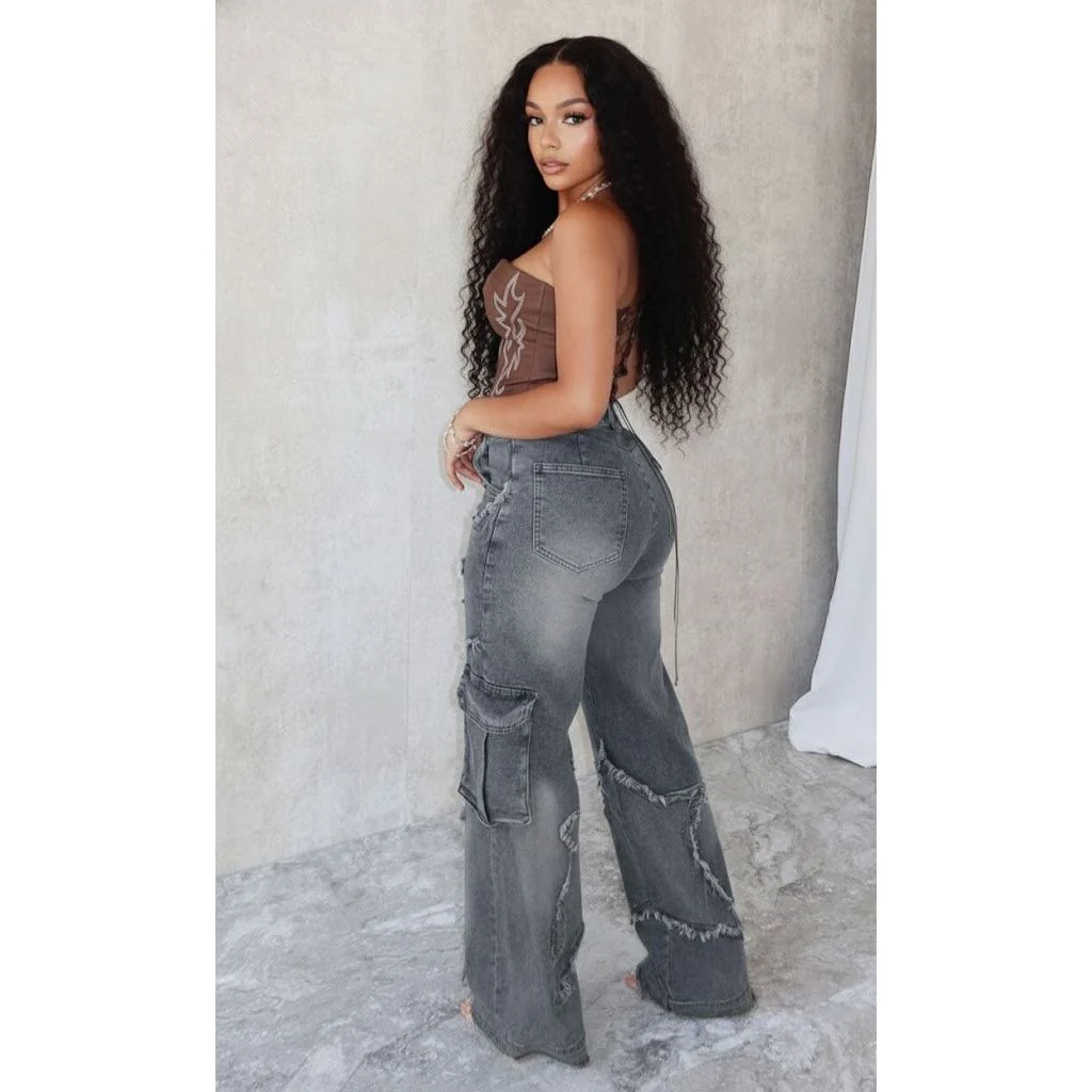 Grey Washed Ripped Cargo Jeans - Image 2