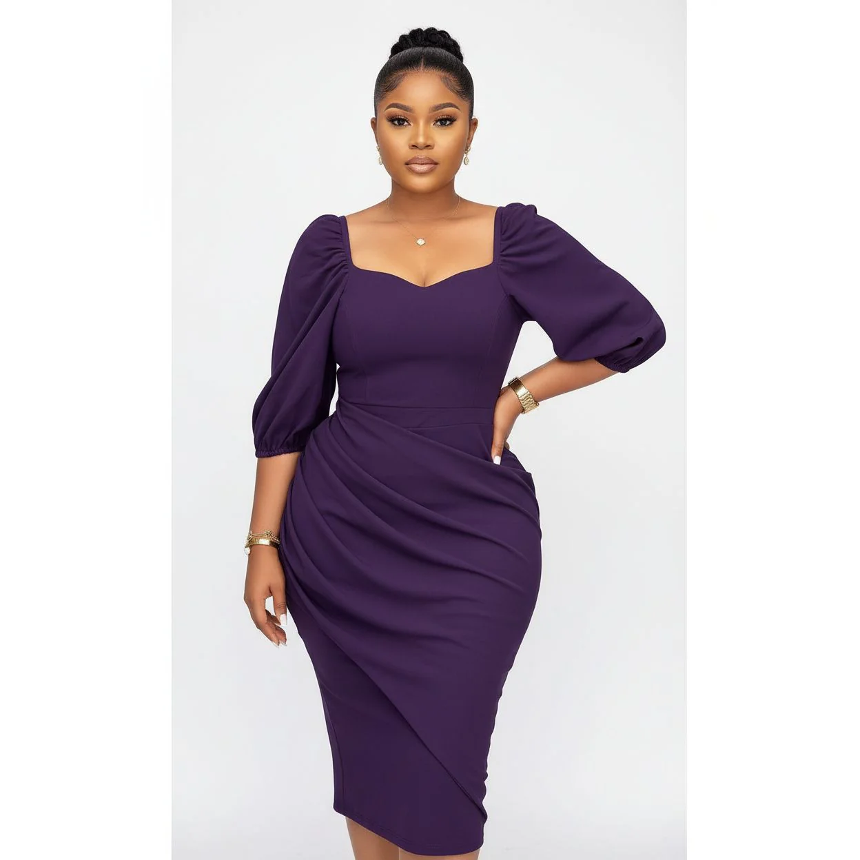 Half Sleeve Sexy Perspective Slim Office Party Midi Dress - Image 2