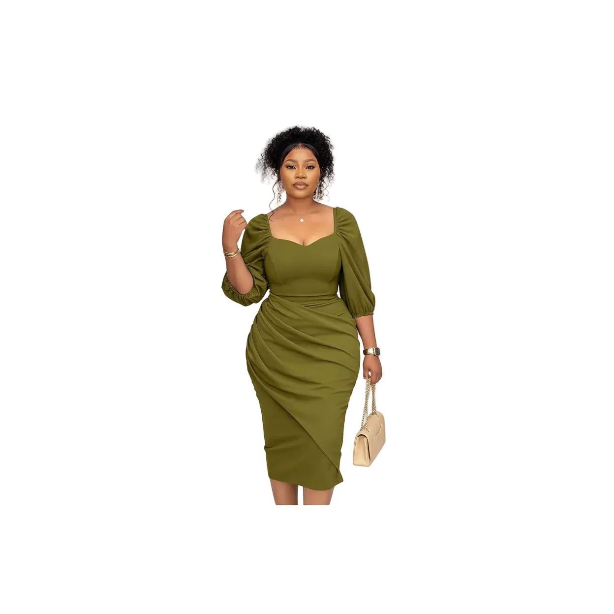 Half Sleeve Sexy Perspective Slim Office Party Midi Dress - Image 3