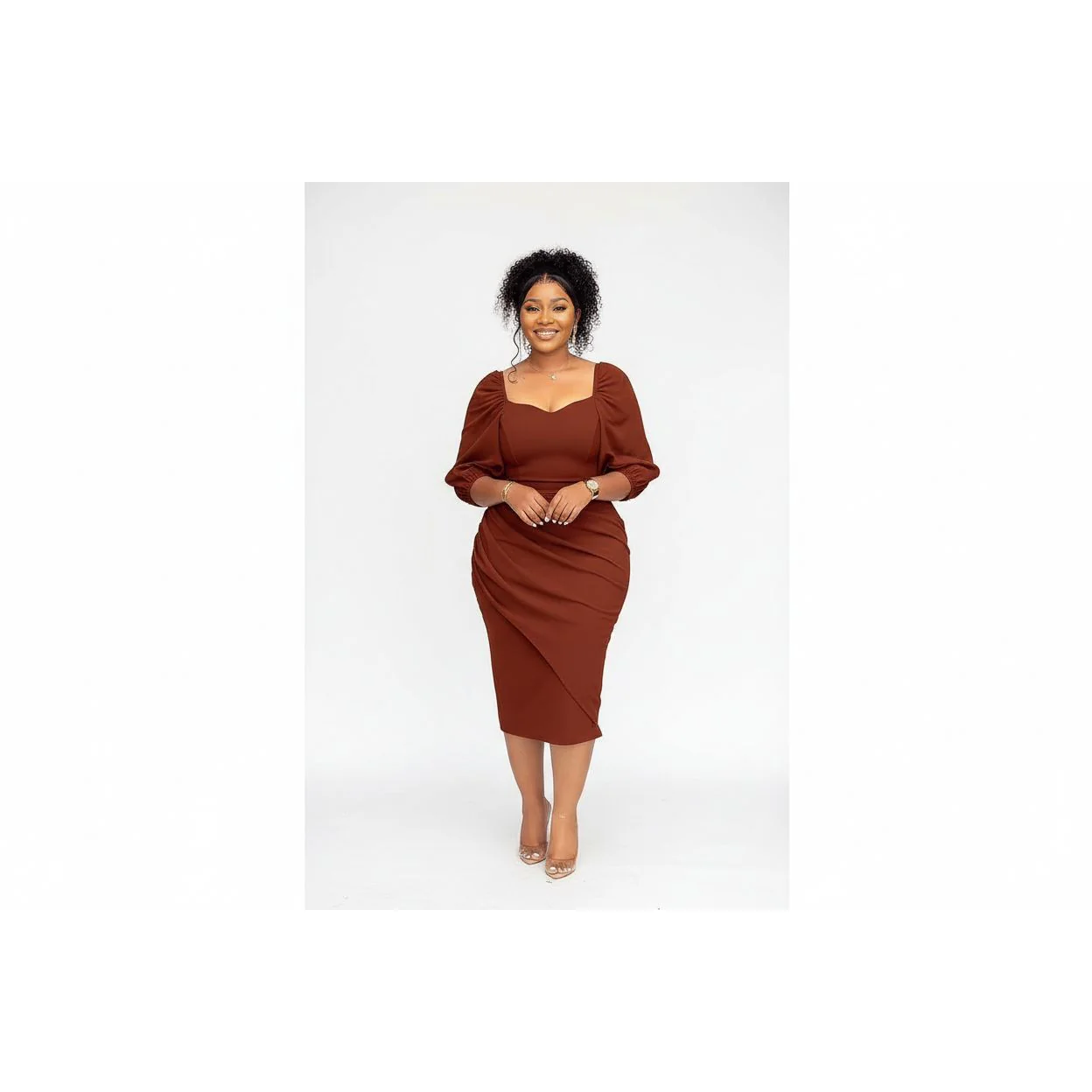 Half Sleeve Sexy Perspective Slim Office Party Midi Dress - Image 5