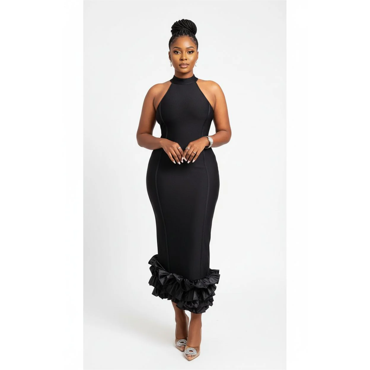 Half-Turtleneck Ruffle Detailed Maxi Dress