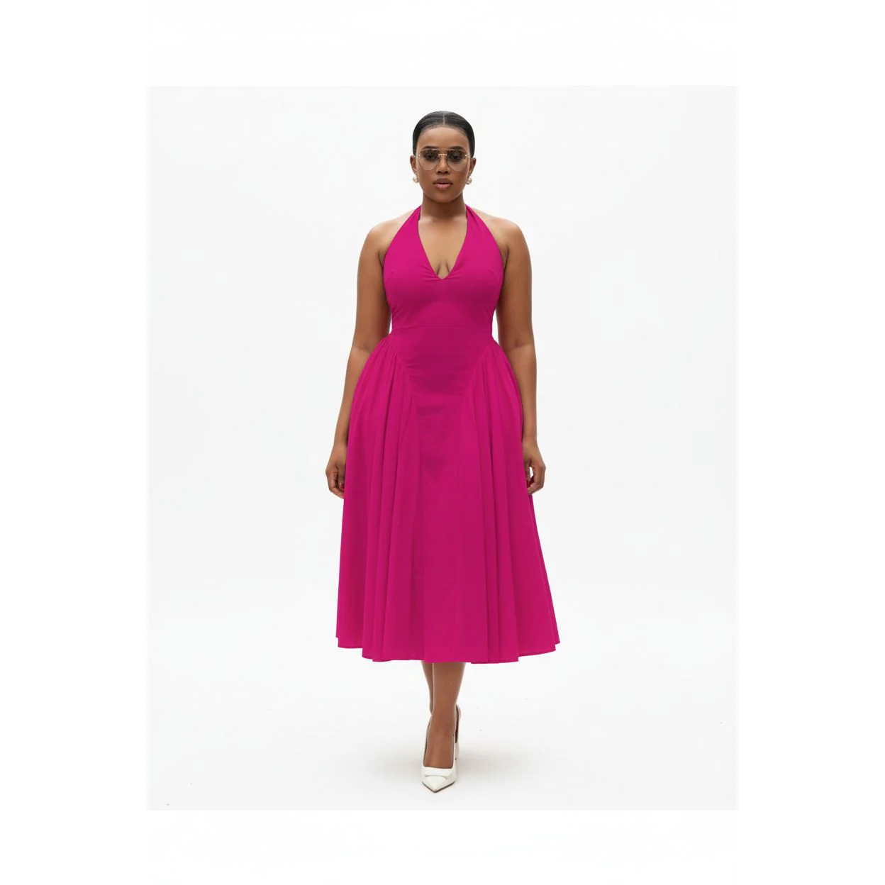 Halter Backless Pleated A-Line Maxi Dress