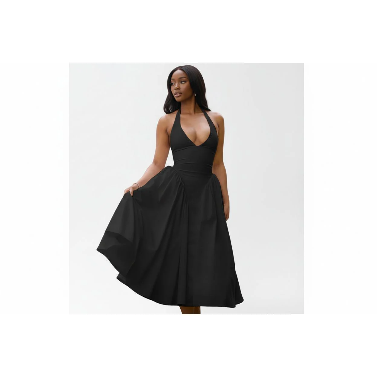 Halter Backless Pleated A-Line Maxi Dress - Image 2