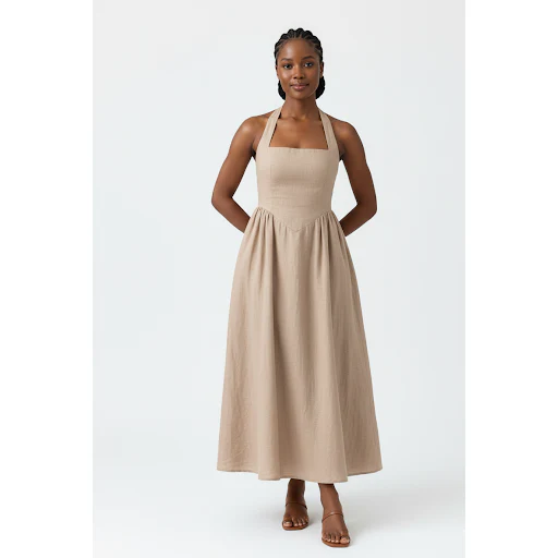 Halter Neck Lace Up Pleated Maxi Dress. - Image 2