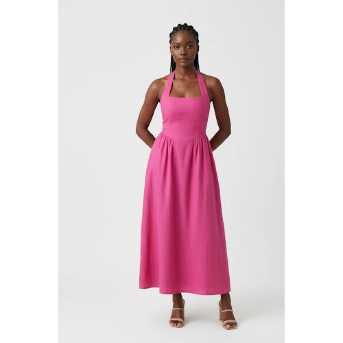 Halter Neck Lace Up Pleated Maxi Dress. - Image 4