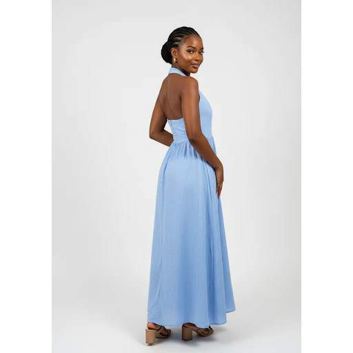Halter Neck Lace Up Pleated Maxi Dress. - Image 5