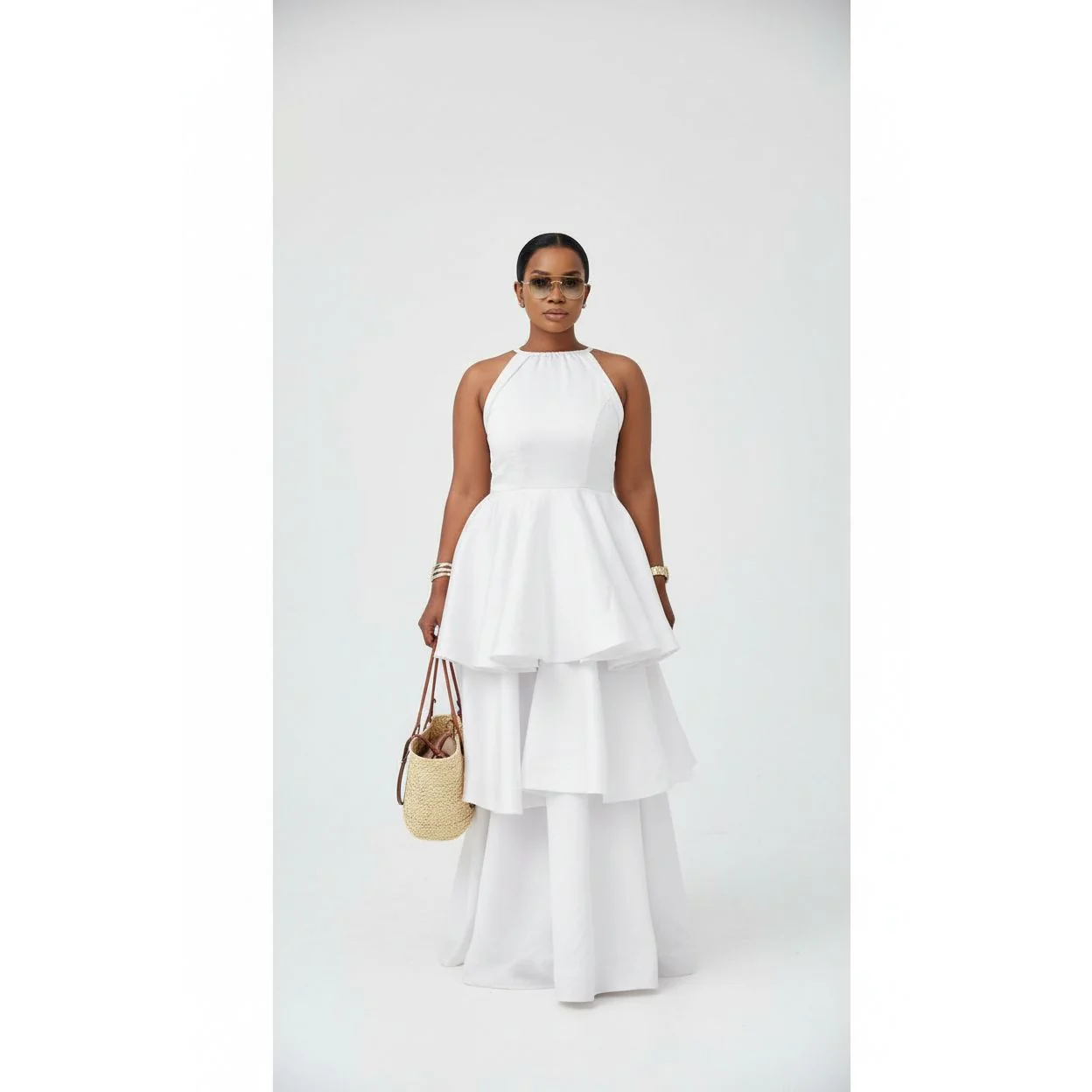 Halter Neck Sleeveless A-Line Layered Dress - Image 3