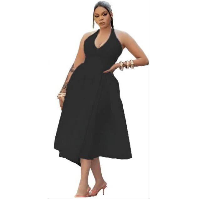 Halter Pleat A-Line Midi Dress - Image 3