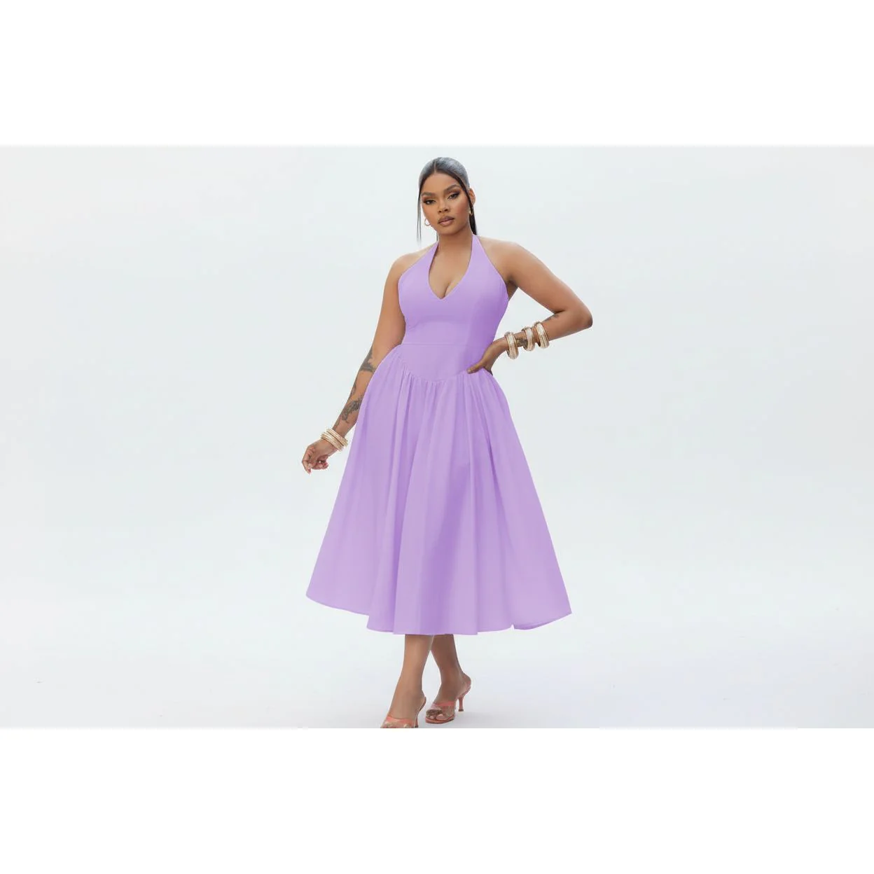Halter Pleat A-Line Midi Dress - Image 6