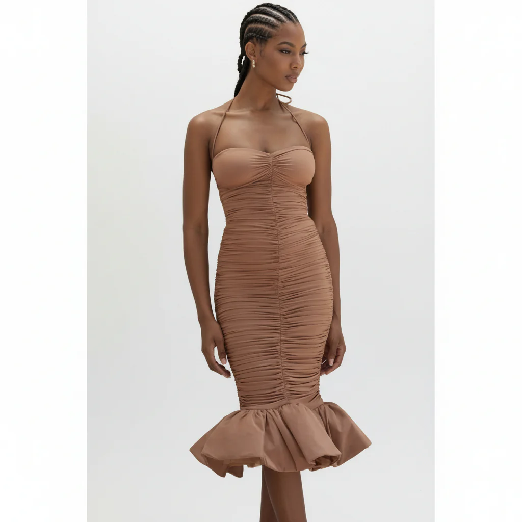 Halter Ruffle Party Midi Dress - Image 6