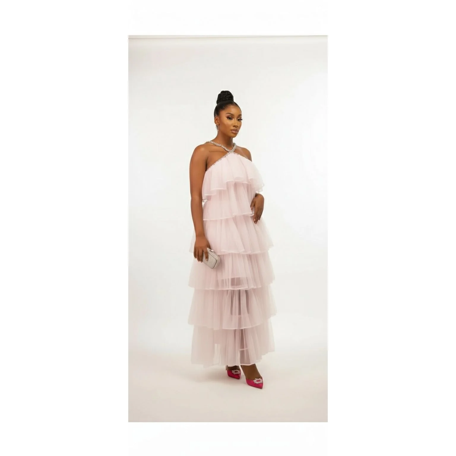 Halter Ruffles Tulle Maxi Dress - Image 4